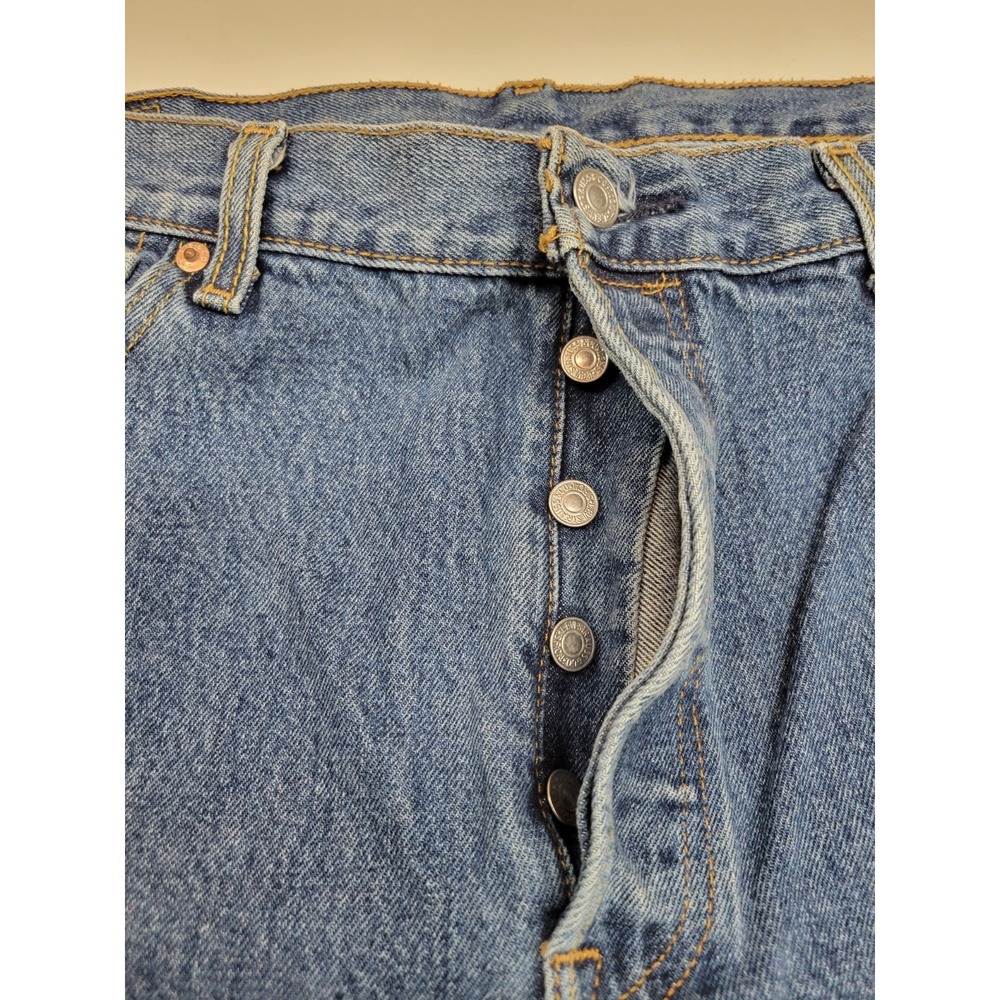 Levis 501 Mens Jeans 36x34 Blue Medium Wash Straight Leg Button Fly Denim - Picture 7 of 7